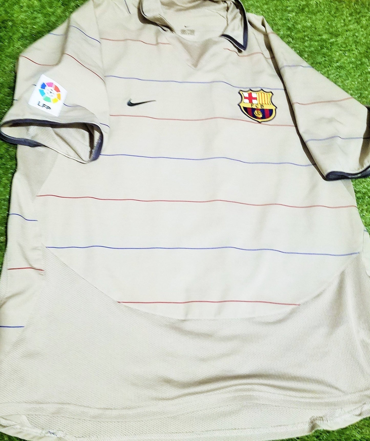 Ronaldinho Barcelona 2004 2005 Away Tan Jersey Shirt Camiseta L foreversoccerjerseys