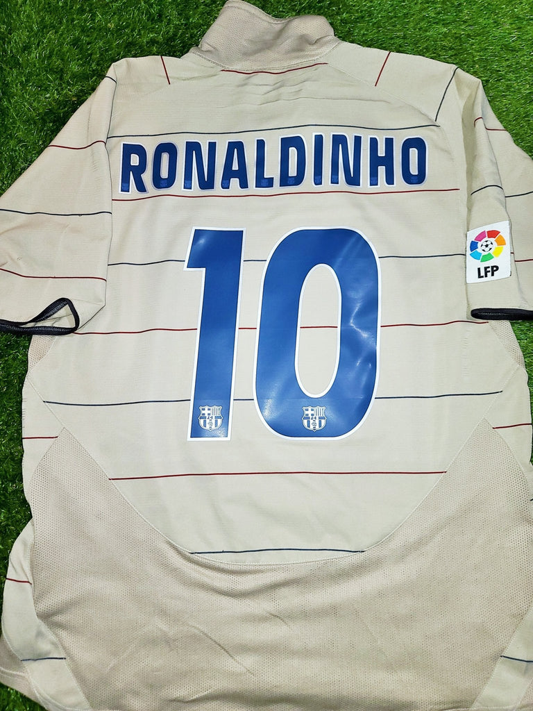 Ronaldinho Barcelona 2004 2005 Away Tan Jersey Shirt Camiseta M SKU# 112587 foreversoccerjerseys