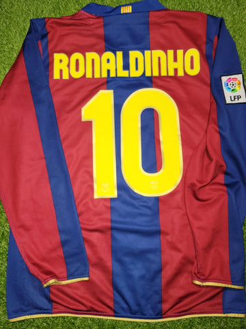 Ronaldinho Barcelona Anniversary 2007 2008 Long Sleeve Soccer Jersey Shirt M SKU# 244793-655 Nike