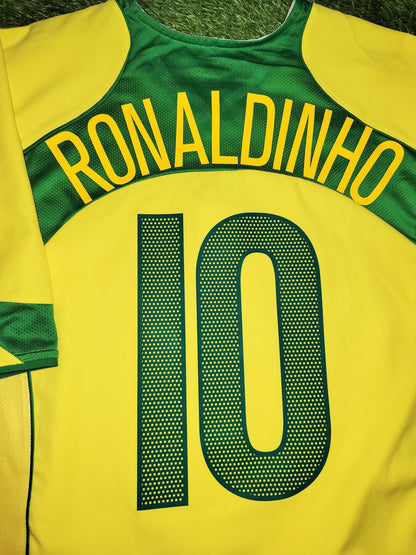 Ronaldinho Brazil 2004 Home Soccer Jersey Shirt L SKU# S41002PRX 788794 Nike