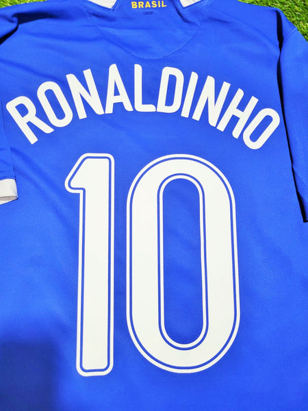 Ronaldinho Brazil 2006 WORLD CUP Blue Away Soccer Jersey Shirt M SKU# S6DHA 103890 Nike