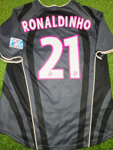 Ronaldinho PSG Paris Saint Germain 2001 2002 DEBUT SEASON Black Away Jersey Shirt Camiseta M foreversoccerjerseys