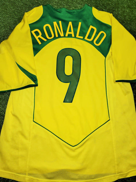 Ronaldo Nike Brazil 2004 Home Soccer Jersey Shirt L SKU# F5AOG 116603 Nike