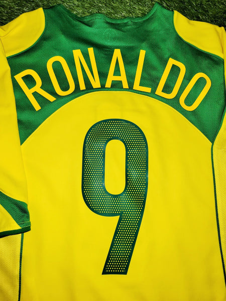 Ronaldo Nike Brazil 2004 Home Soccer Jersey Shirt L SKU# F5AOG 116603 Nike