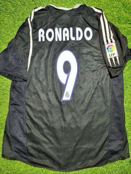 Ronaldo Real Madrid Black Away 2004 2005 Soccer Jersey Shirt L SKU# 367826 Adidas