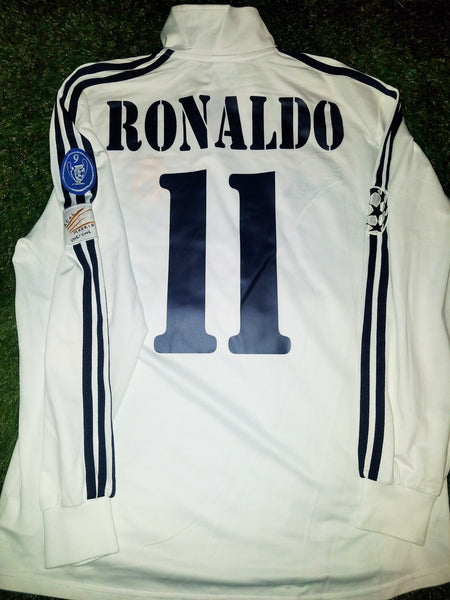 Ronaldo Real Madrid UEFA CENTENARY DEBUT SEASON 2002 2003 Long Sleeve Home Jersey Shirt Camiseta L foreversoccerjerseys