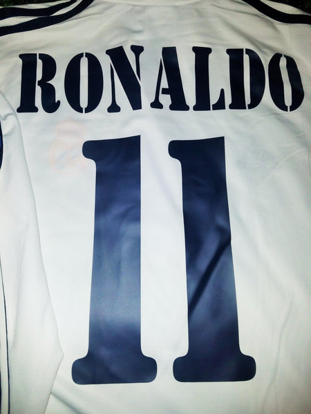 Ronaldo Real Madrid UEFA CENTENARY DEBUT SEASON 2002 2003 Long Sleeve Home Jersey Shirt Camiseta L foreversoccerjerseys