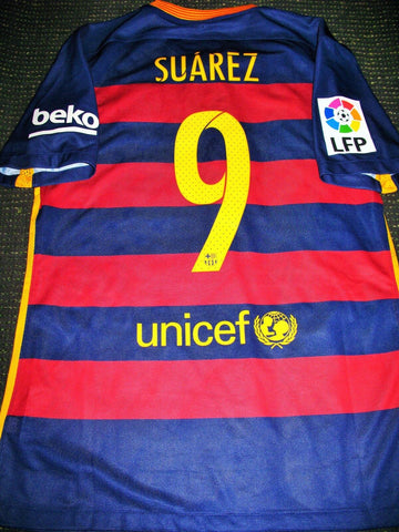 Suarez Barcelona Match Worn 2015 2016 Jersey Shirt Camiseta - foreversoccerjerseys