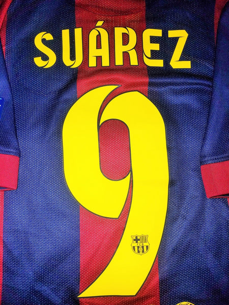 Suarez Barcelona UEFA FINAL TREBLE 2014 2015 PLAYER ISSUE Jersey Shirt Camiseta M SKU# 605328-422 foreversoccerjerseys