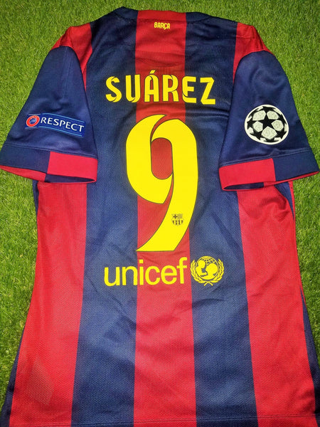 Suarez Barcelona UEFA FINAL TREBLE 2014 2015 PLAYER ISSUE Jersey Shirt Camiseta M SKU# 605328-422 foreversoccerjerseys