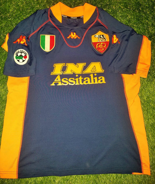 Totti As Roma Kappa 2001 2002 Navy Blue Jersey Shirt Maglia XL foreversoccerjerseys