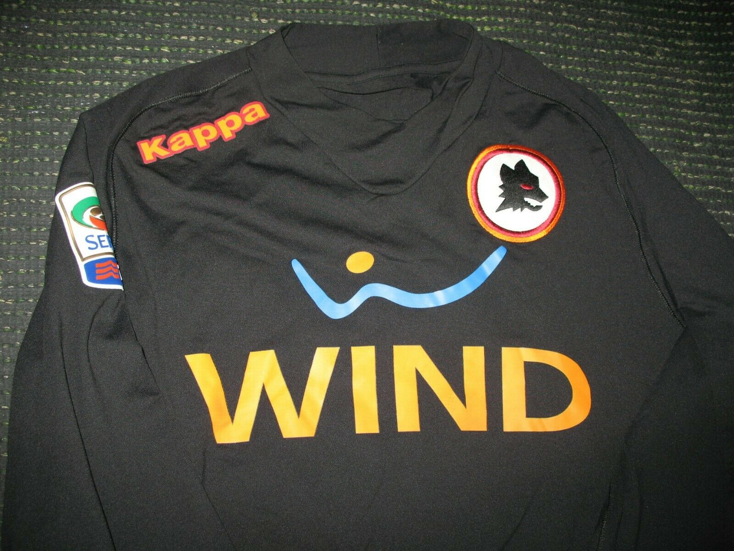 Totti As Roma Kappa 2011 2012 Black Long Sleeve Jersey Maglia Shirt M - foreversoccerjerseys