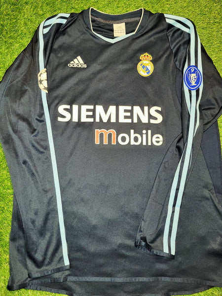 Zidane Real Madrid 2003 2004 UEFA Long Sleeve Navy Away Jersey Shirt Camiseta Maillot L SKU# 913004 ASR001 Adidas