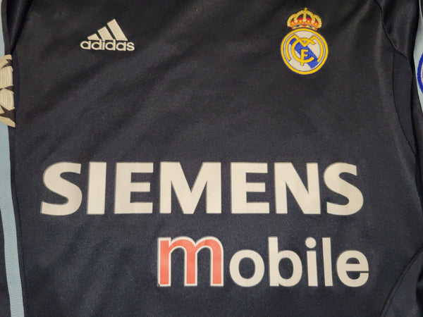 Zidane Real Madrid 2003 2004 UEFA Long Sleeve Navy Away Jersey Shirt Camiseta Maillot L SKU# 913004 ASR001 Adidas